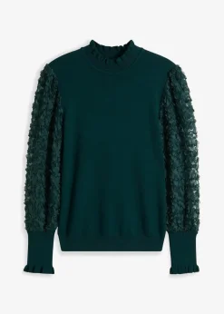 bonprix Bekleidung·Umstandsmode|Strickmode^Rollkragenpullover mit dekorativen Chiffonärmeln tiefgrün