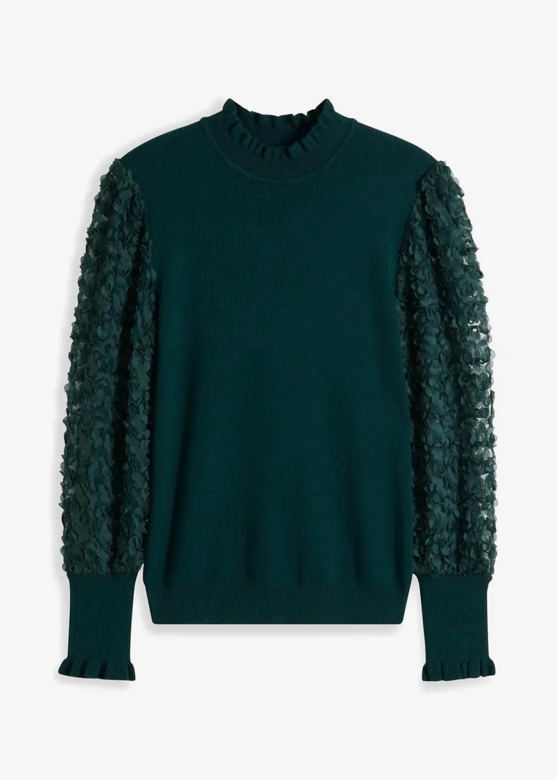 bonprix Bekleidung·Umstandsmode|Strickmode^Rollkragenpullover mit dekorativen Chiffonärmeln tiefgrün