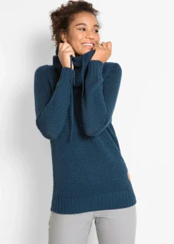 bonprix Pullover & Strickjacken|Strickmode^Rollkragenpullover mit Kordeln dunkelblau