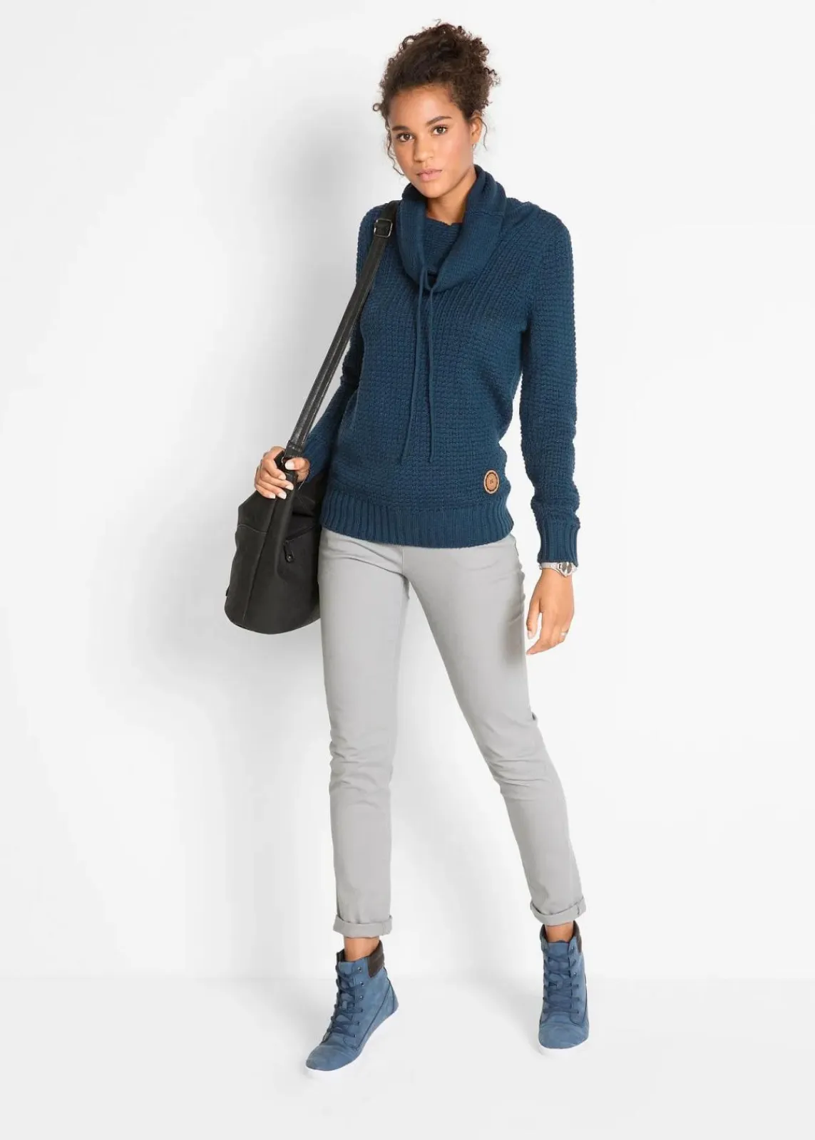 bonprix Pullover & Strickjacken|Strickmode^Rollkragenpullover mit Kordeln dunkelblau