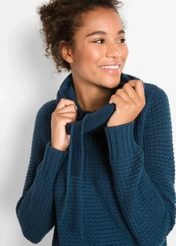 bonprix Pullover & Strickjacken|Strickmode^Rollkragenpullover mit Kordeln dunkelblau