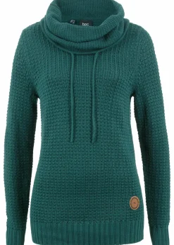 bonprix Pullover & Strickjacken|Strickmode^Rollkragenpullover mit Kordeln tiefgrün