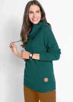 bonprix Pullover & Strickjacken|Strickmode^Rollkragenpullover mit Kordeln tiefgrün