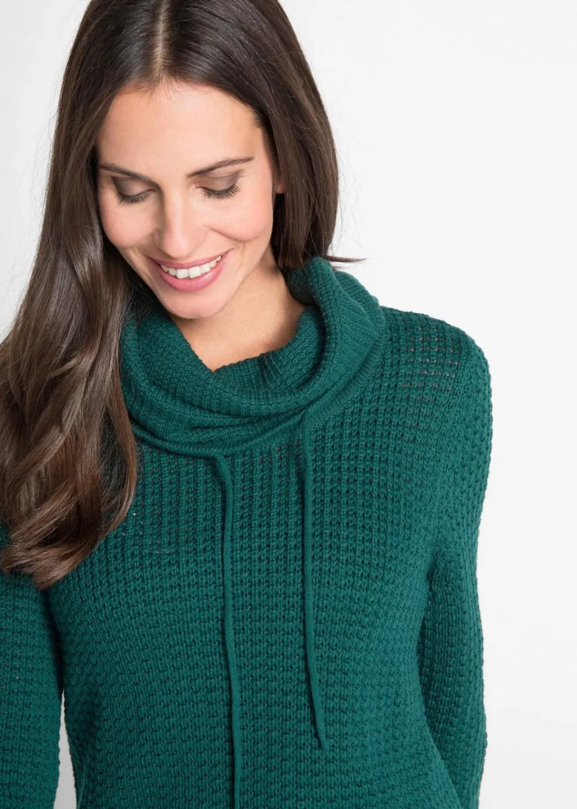bonprix Pullover & Strickjacken|Strickmode^Rollkragenpullover mit Kordeln tiefgrün