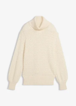 bonprix Pullover & Strickjacken|Strickmode^Rollkragenpullover mit Merinowolle naturbeige