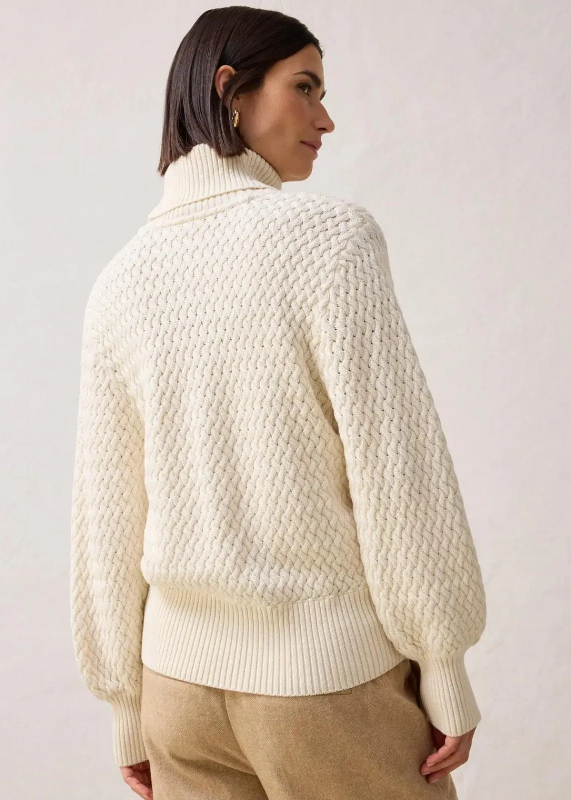 bonprix Pullover & Strickjacken|Strickmode^Rollkragenpullover mit Merinowolle naturbeige