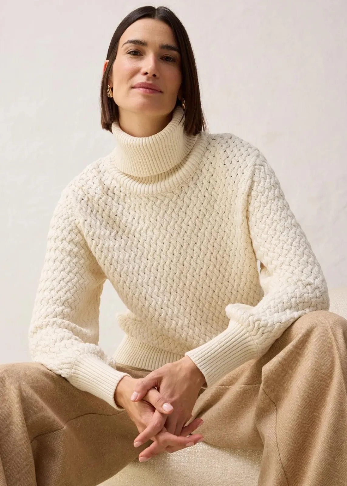 bonprix Pullover & Strickjacken|Strickmode^Rollkragenpullover mit Merinowolle naturbeige