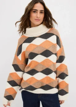 bonprix Bekleidung·Umstandsmode|Strickmode^Rollkragenpullover mit Muster natur/kupfer/camel/schiefergrau