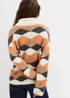 bonprix Bekleidung·Umstandsmode|Strickmode^Rollkragenpullover mit Muster natur/kupfer/camel/schiefergrau