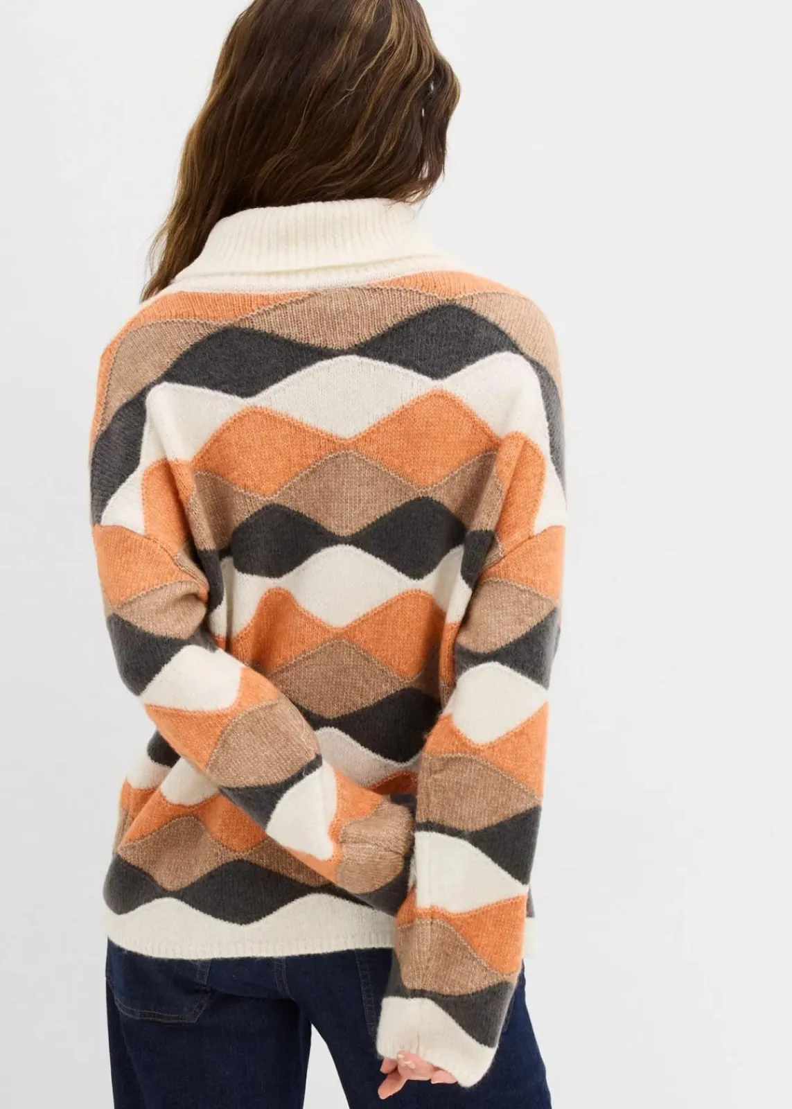 bonprix Bekleidung·Umstandsmode|Strickmode^Rollkragenpullover mit Muster natur/kupfer/camel/schiefergrau