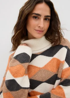 bonprix Bekleidung·Umstandsmode|Strickmode^Rollkragenpullover mit Muster natur/kupfer/camel/schiefergrau