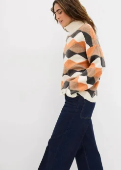 bonprix Bekleidung·Umstandsmode|Strickmode^Rollkragenpullover mit Muster natur/kupfer/camel/schiefergrau