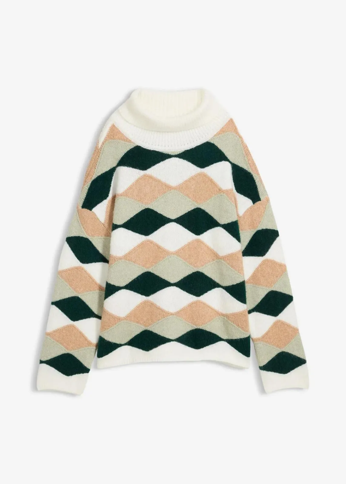 bonprix Bekleidung·Umstandsmode|Strickmode^Rollkragenpullover mit Muster wollweiß/cappuccino/seegras/tiefgrün