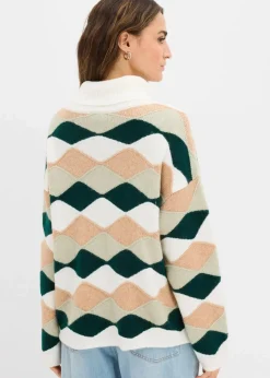 bonprix Bekleidung·Umstandsmode|Strickmode^Rollkragenpullover mit Muster wollweiß/cappuccino/seegras/tiefgrün