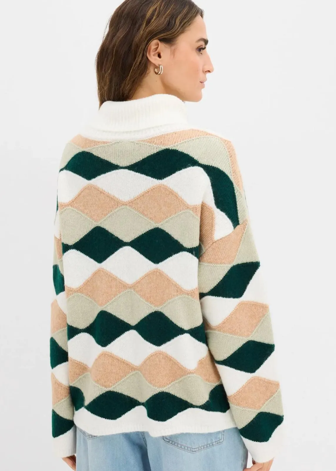 bonprix Bekleidung·Umstandsmode|Strickmode^Rollkragenpullover mit Muster wollweiß/cappuccino/seegras/tiefgrün