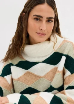 bonprix Bekleidung·Umstandsmode|Strickmode^Rollkragenpullover mit Muster wollweiß/cappuccino/seegras/tiefgrün