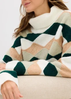 bonprix Bekleidung·Umstandsmode|Strickmode^Rollkragenpullover mit Muster wollweiß/cappuccino/seegras/tiefgrün