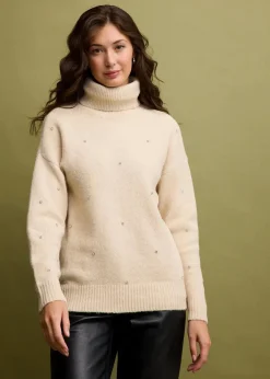 bonprix Bekleidung·Umstandsmode|Bekleidung·Jeans^Rollkragenpullover mit Strasssteinen beige