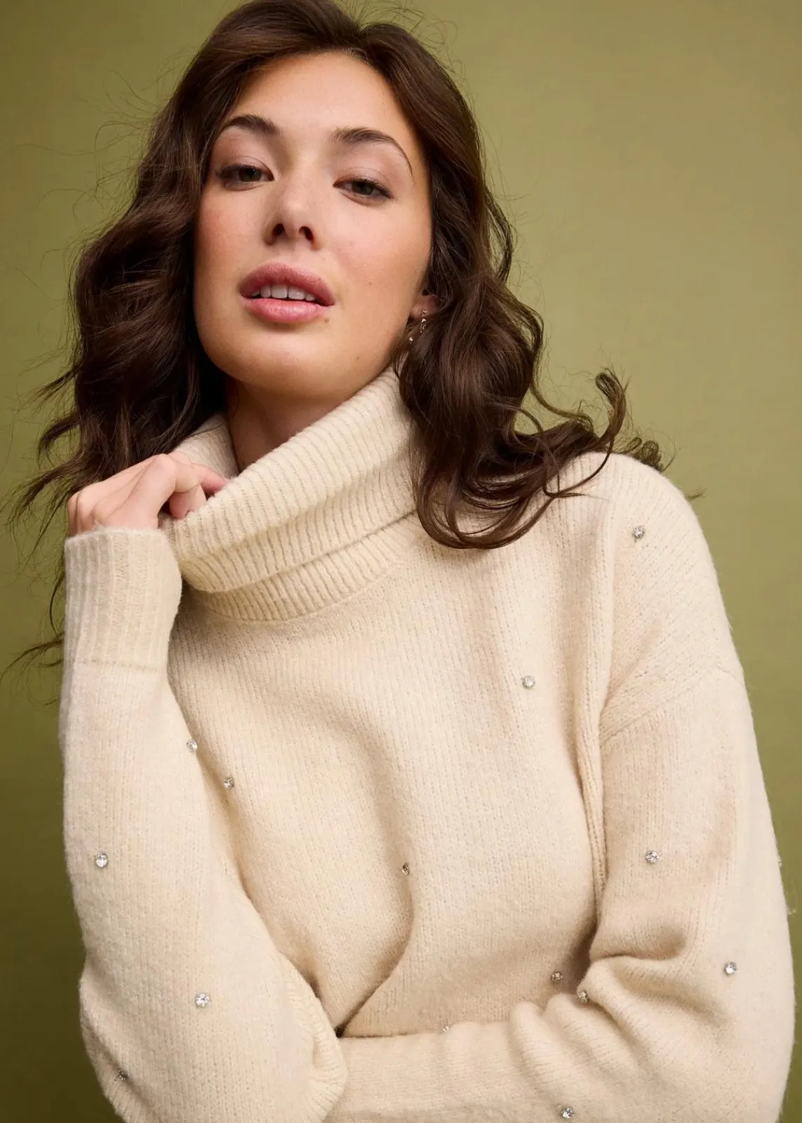 bonprix Bekleidung·Umstandsmode|Bekleidung·Jeans^Rollkragenpullover mit Strasssteinen beige