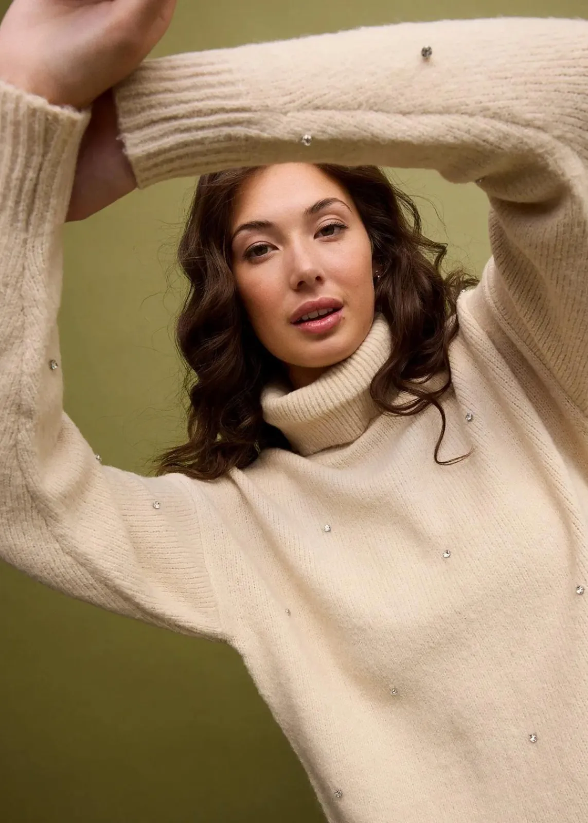 bonprix Bekleidung·Umstandsmode|Bekleidung·Jeans^Rollkragenpullover mit Strasssteinen beige