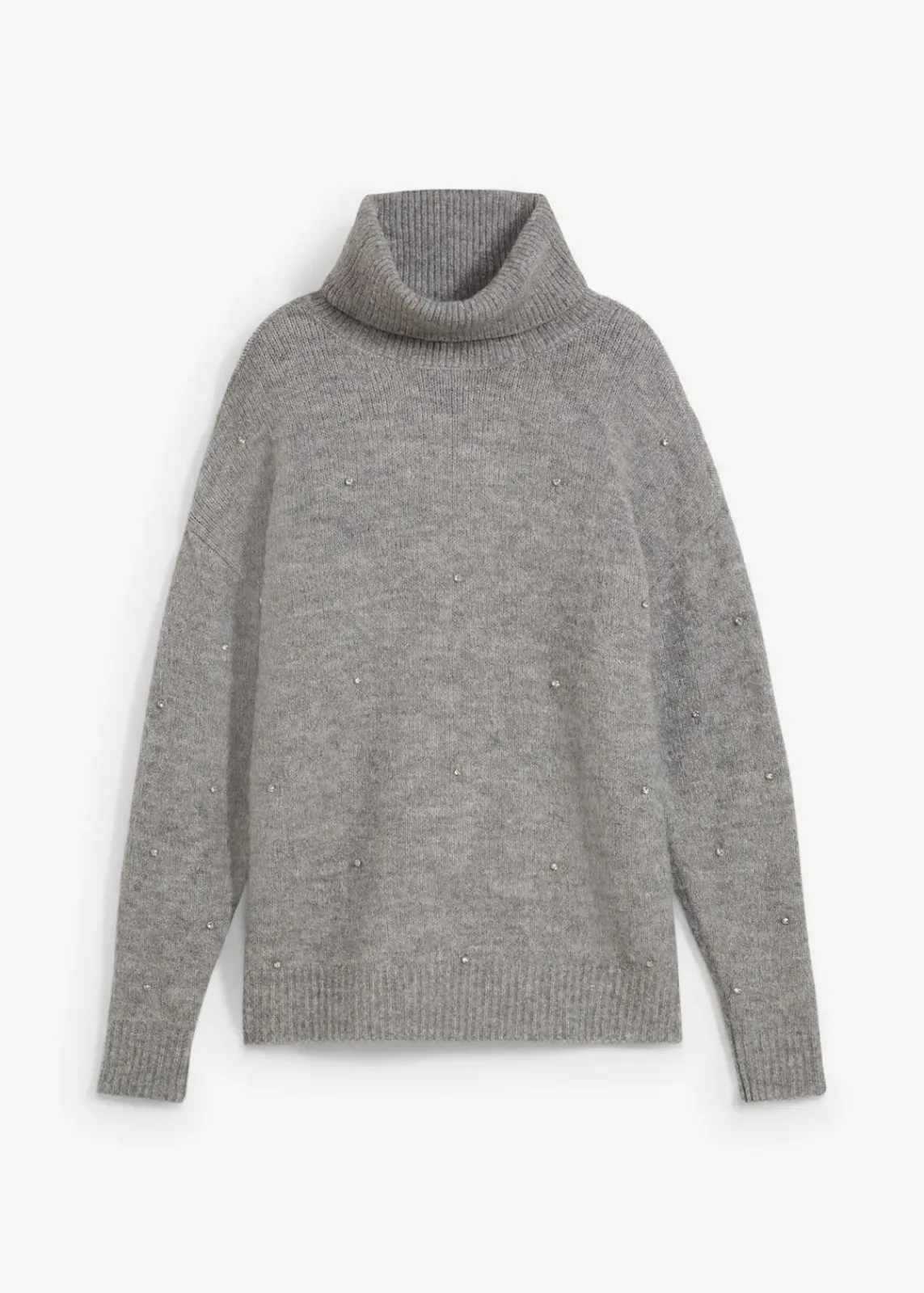 bonprix Pullover & Strickjacken|Strickmode^Rollkragenpullover mit Strasssteinen grau meliert