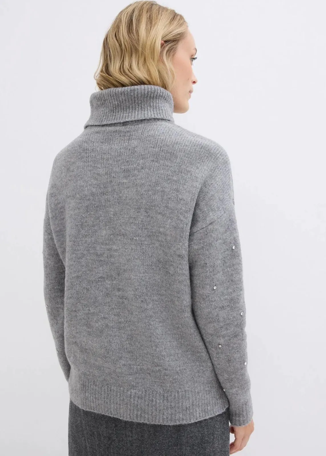 bonprix Pullover & Strickjacken|Strickmode^Rollkragenpullover mit Strasssteinen grau meliert