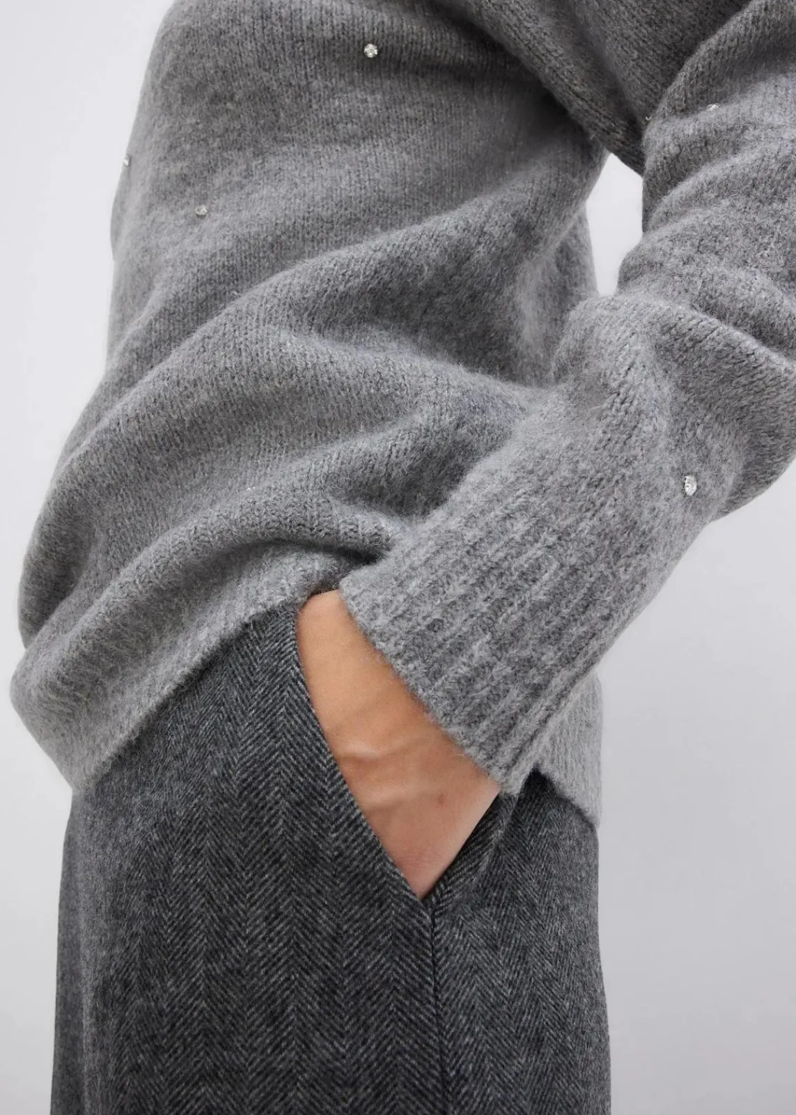 bonprix Pullover & Strickjacken|Strickmode^Rollkragenpullover mit Strasssteinen grau meliert