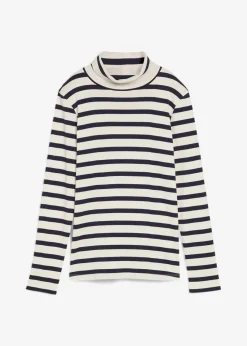 bonprix Bekleidung·Röcke|Basics^Rollkragenshirt aus reiner Baumwolle wollweiß/dunkelblau gestreift