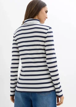 bonprix Bekleidung·Röcke|Basics^Rollkragenshirt aus reiner Baumwolle wollweiß/dunkelblau gestreift