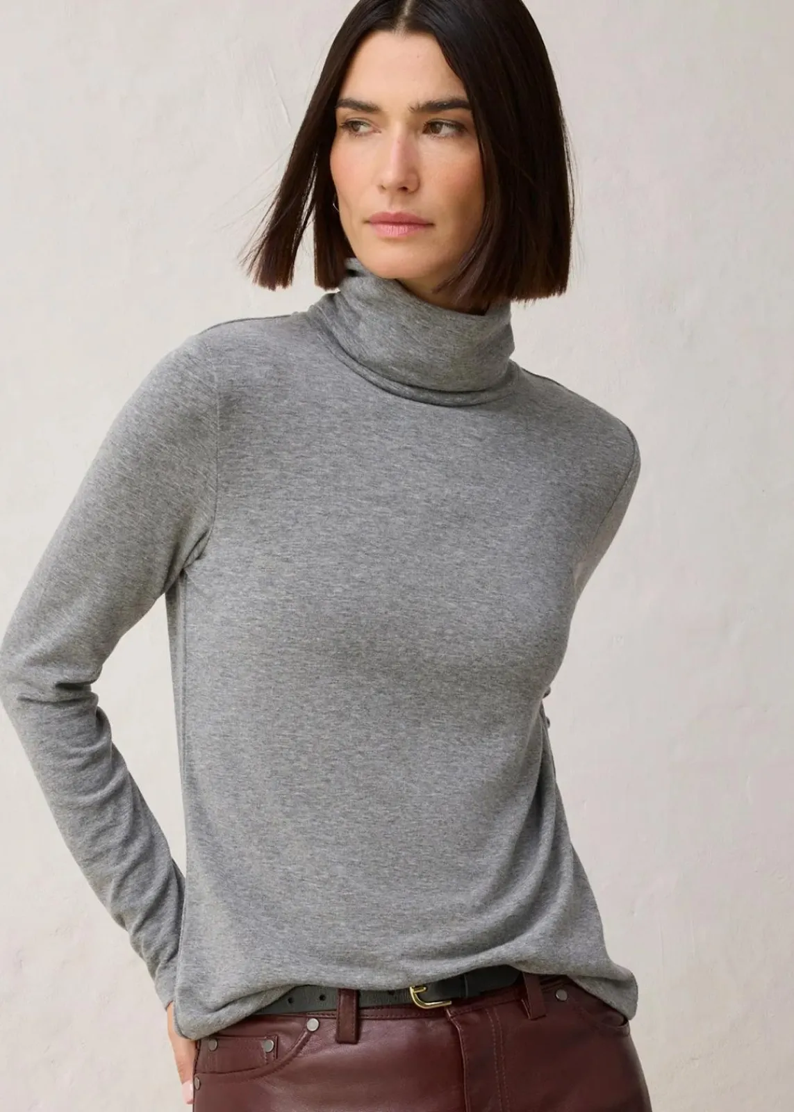 bonprix Premium|Shirts & Tops^Rollkragenshirt mit Woll-Anteil grau meliert