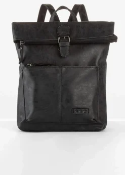 bonprix Taschen^Rucksack mit Außentasche und Schnallendetail schwarz