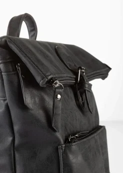 bonprix Taschen^Rucksack mit Außentasche und Schnallendetail schwarz