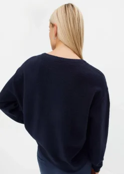 bonprix Strickmode|Pullover & Strickjacken^Rundhalspullover mit überschnittener Schulter dunkelblau