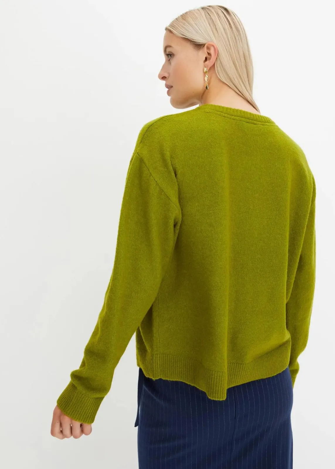 bonprix Strickmode|Pullover & Strickjacken^Rundhalspullover mit überschnittener Schulter moos