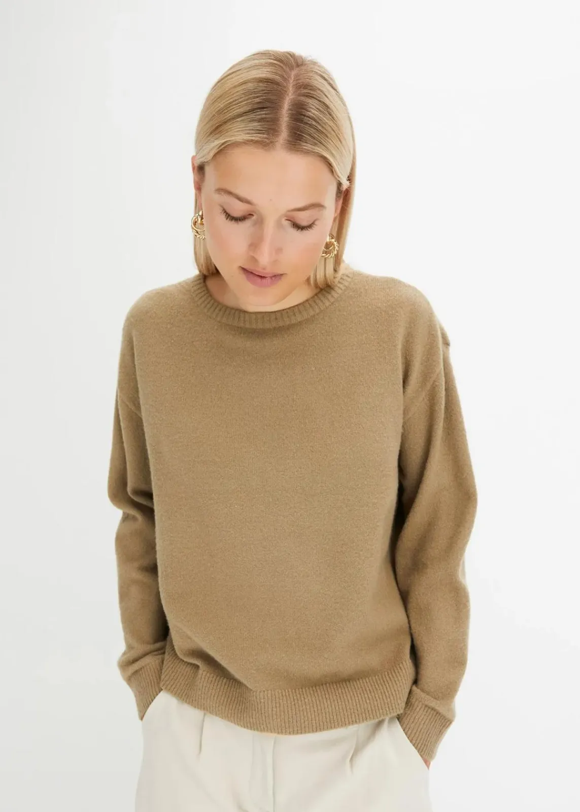 bonprix Strickmode|Pullover & Strickjacken^Rundhalspullover mit überschnittener Schulter new khaki