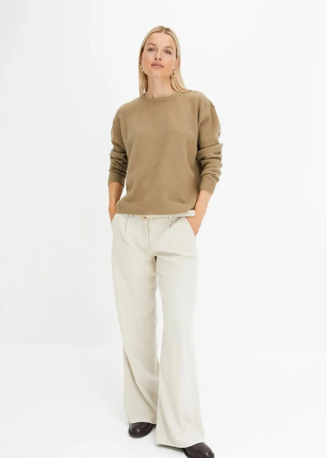 bonprix Strickmode|Pullover & Strickjacken^Rundhalspullover mit überschnittener Schulter new khaki