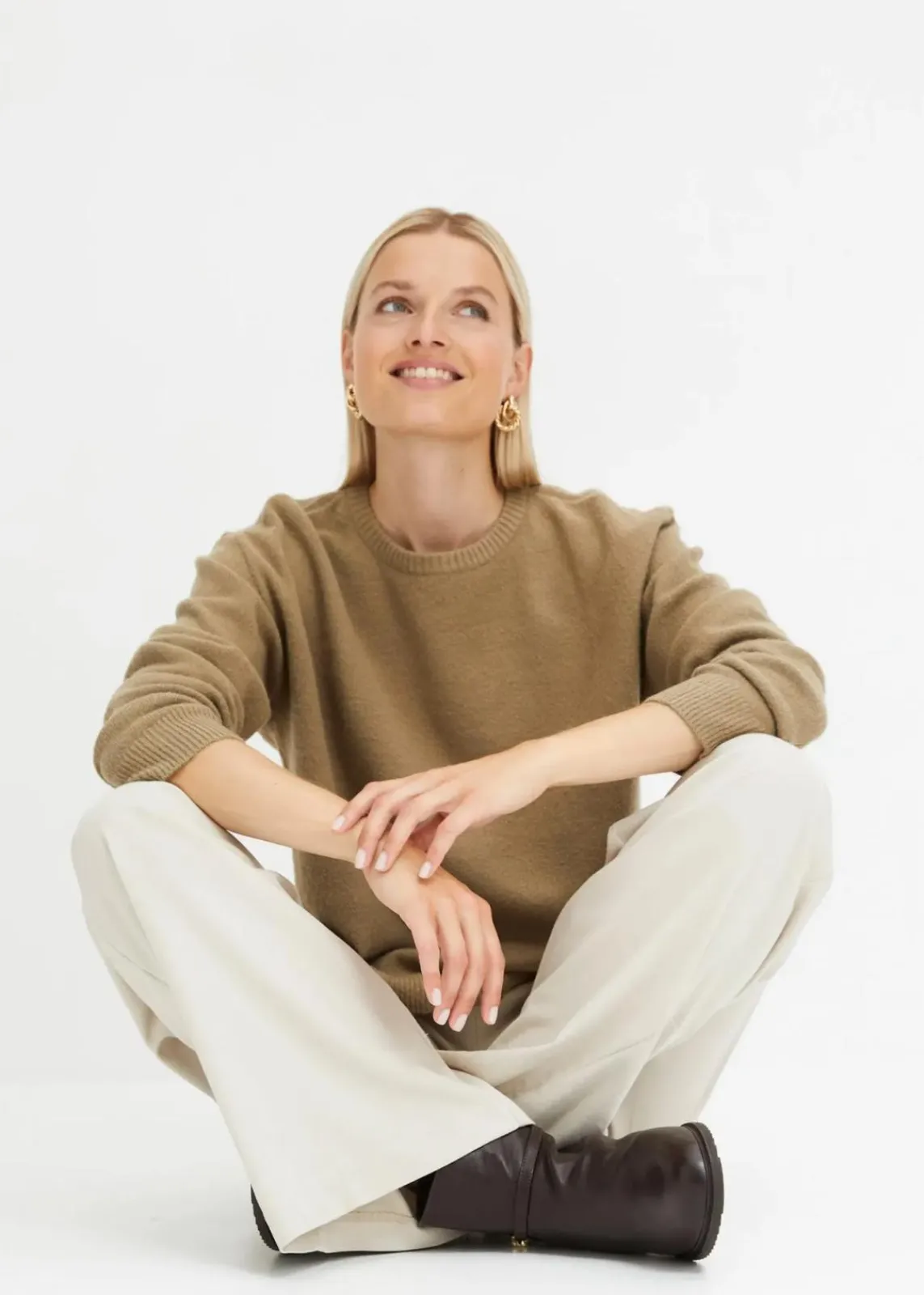 bonprix Strickmode|Pullover & Strickjacken^Rundhalspullover mit überschnittener Schulter new khaki