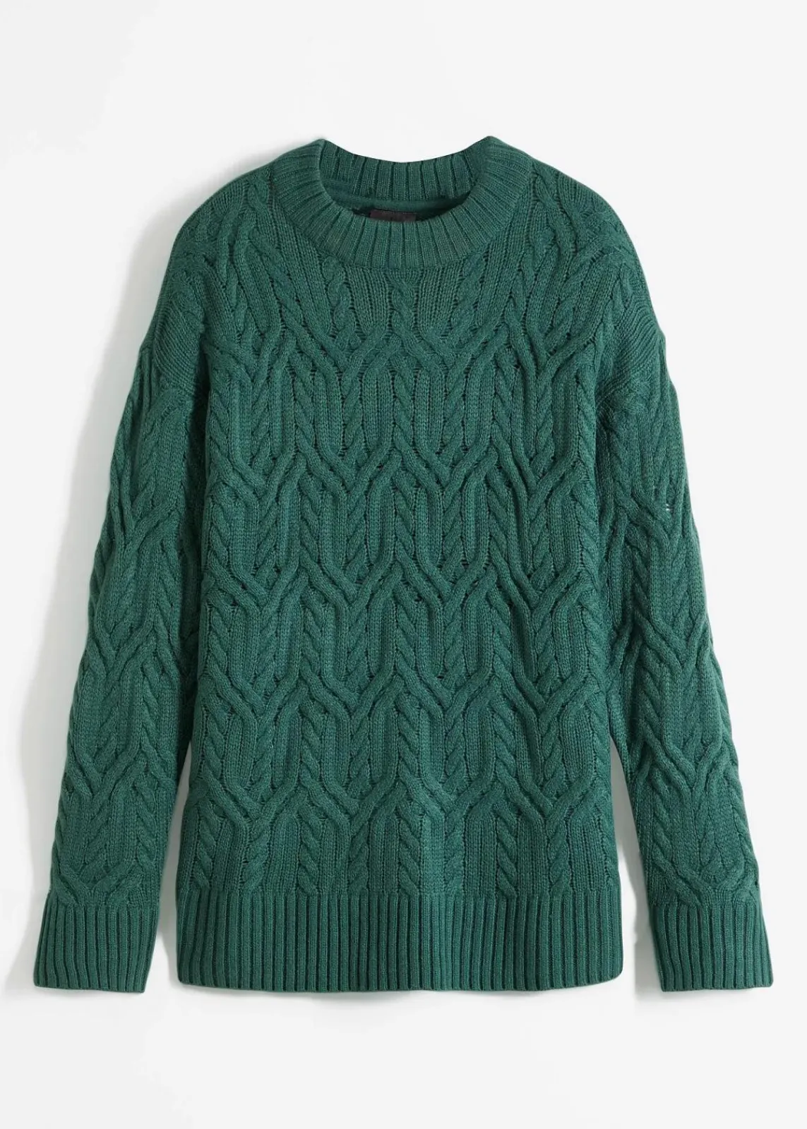 bonprix Strickmode|Pullover & Strickjacken^Rundhals-Pullover mit Zopfmuster mattgrün