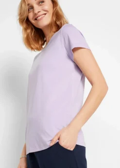 bonprix Shirts & Tops|Basics^Rundhals-Shirt (5er-Pack) hellviolett + rauchsalbei + kristallrosa + schwarz + weiß