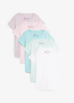 bonprix Shirts & Tops|Basics^Rundhals-Shirt (5er-Pack) kristallrosa + pastellmint + mattaqua + rauchflieder + weiß