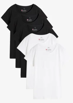 bonprix Bekleidung·Röcke|Basics^Rundhals-Shirt (5er-Pack) schwarz + schwarz + schwarz + weiß + weiß