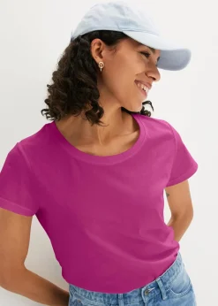 bonprix Shirts & Tops|Basics^Rundhals-Shirt (5er-Pack) dunkelpink+violettorchidee+hellblau+hellgelb+eiskaffee