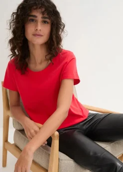 bonprix Shirts & Tops|Basics^Rundhals-Shirt (5er-Pack) erdbeere + weiß + hellgrau meliert + dunkelblau + schwarz
