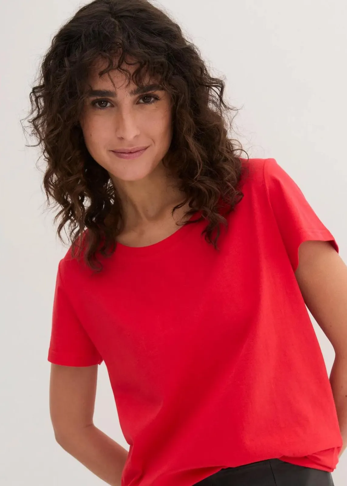 bonprix Shirts & Tops|Basics^Rundhals-Shirt (5er-Pack) erdbeere + weiß + hellgrau meliert + dunkelblau + schwarz