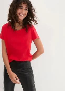 bonprix Shirts & Tops|Basics^Rundhals-Shirt (5er-Pack) erdbeere + weiß + hellgrau meliert + dunkelblau + schwarz