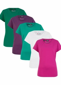 bonprix Shirts & Tops|Basics^Rundhals-Shirt (5er-Pack) smaragd + weinbeere + mittelfuchsia + weiß + minzegrün