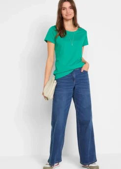 bonprix Shirts & Tops|Basics^Rundhals-Shirt (5er-Pack) smaragd + weinbeere + mittelfuchsia + weiß + minzegrün