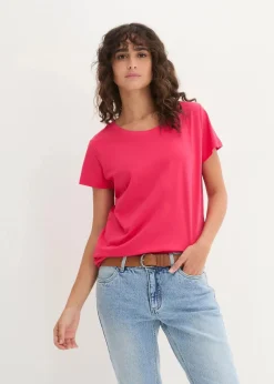 bonprix Shirts & Tops|Basics^Rundhals-Shirt (5er-Pack) hibiskuspink + hellgrau meliert + weiß + dunkelblau + schwarz