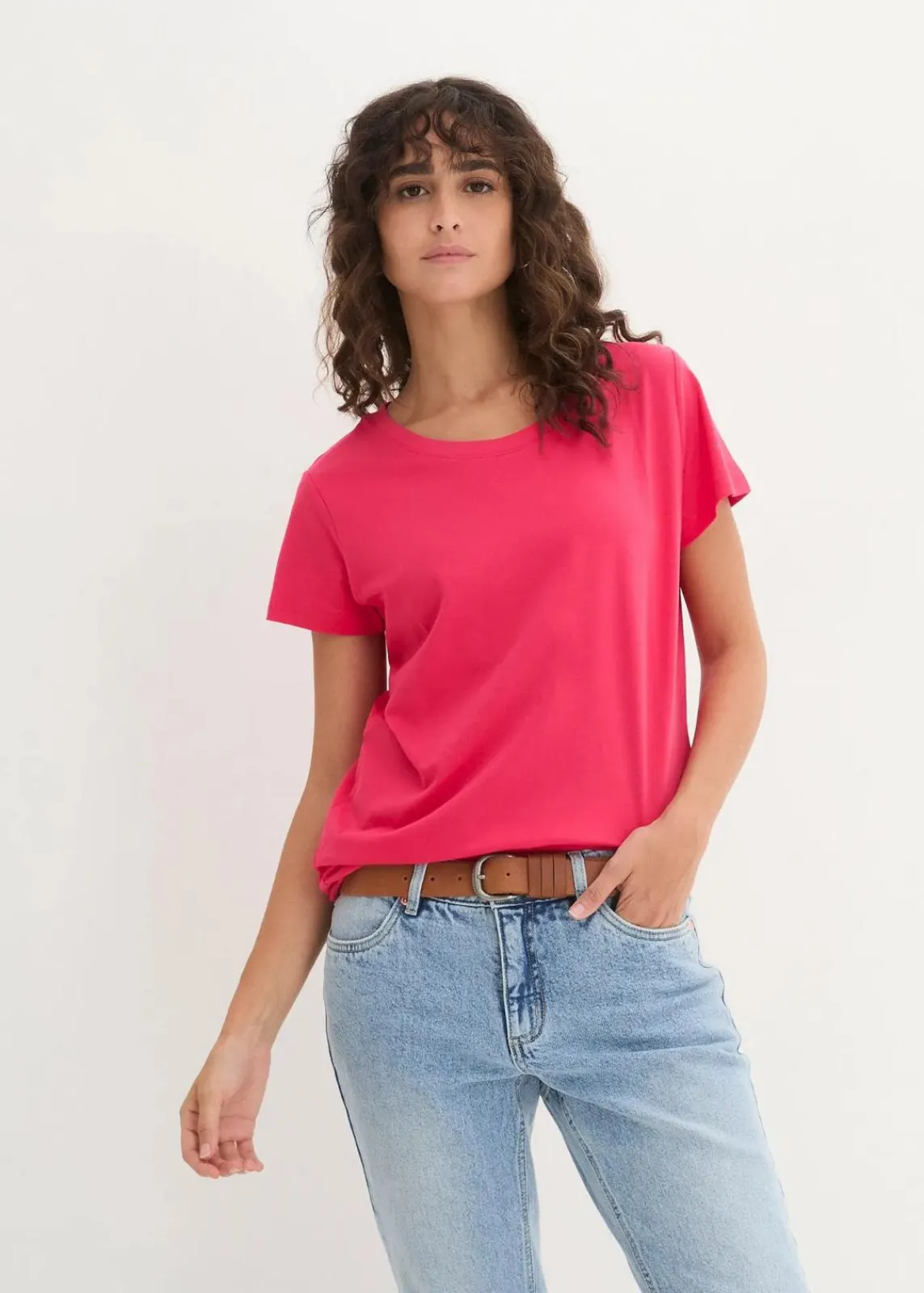 bonprix Shirts & Tops|Basics^Rundhals-Shirt (5er-Pack) hibiskuspink + hellgrau meliert + weiß + dunkelblau + schwarz