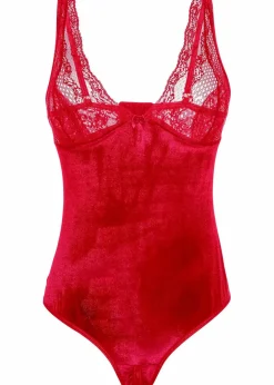 bonprix Wäsche·Bodies|Wäsche·Dessous^Samtbody ouvert bordeaux